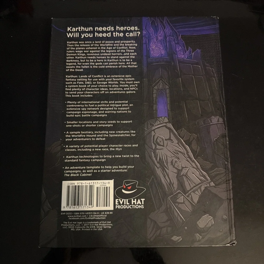 Karthun: Lands of Conflict Fantasy RPG - 2017 Evil Hat Hardcover SIGNED 31/100